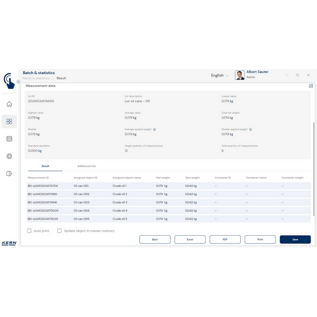 KERN EasyTouch SET-16 Batch and Statistics