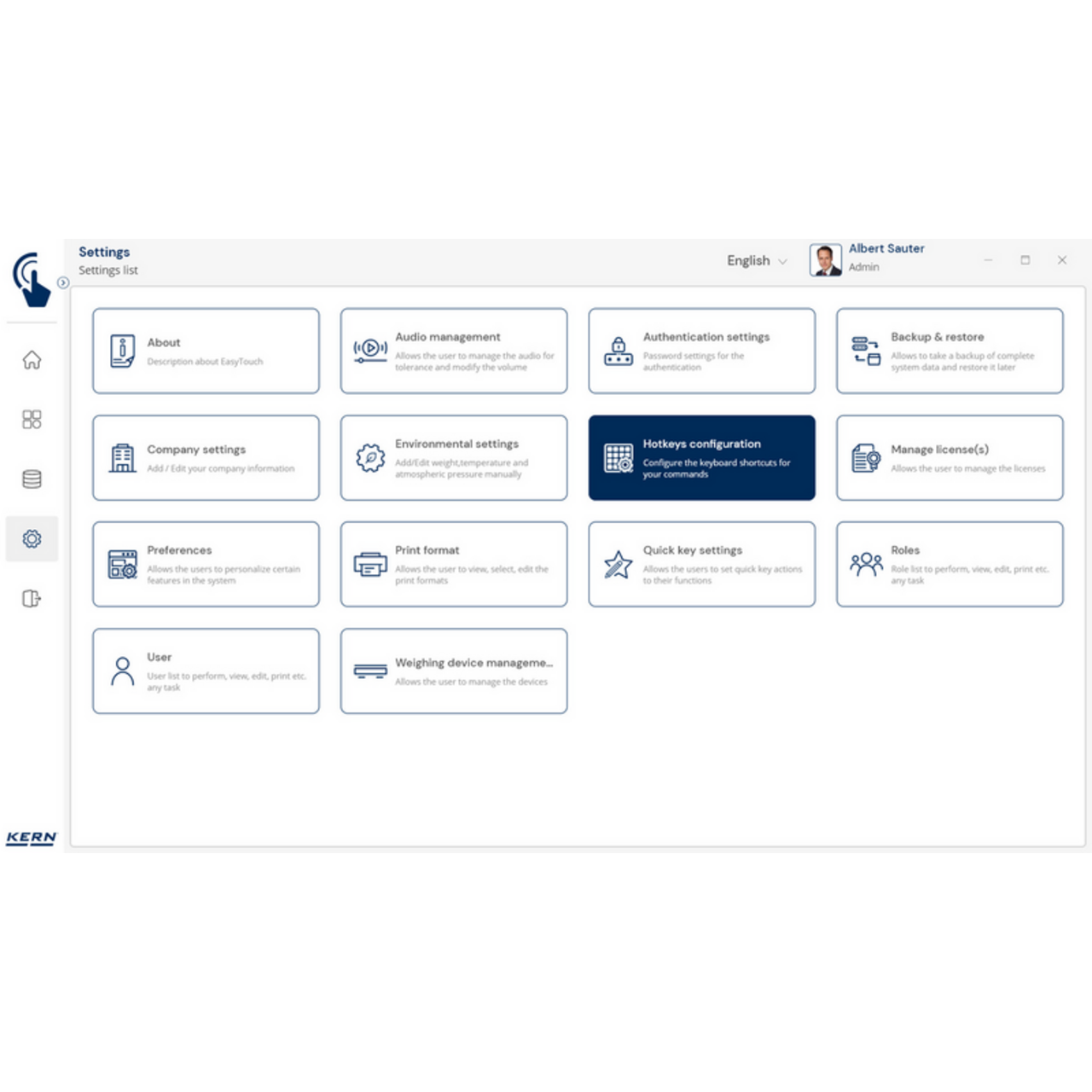 KERN EasyTouch SET-411 Hotkeys