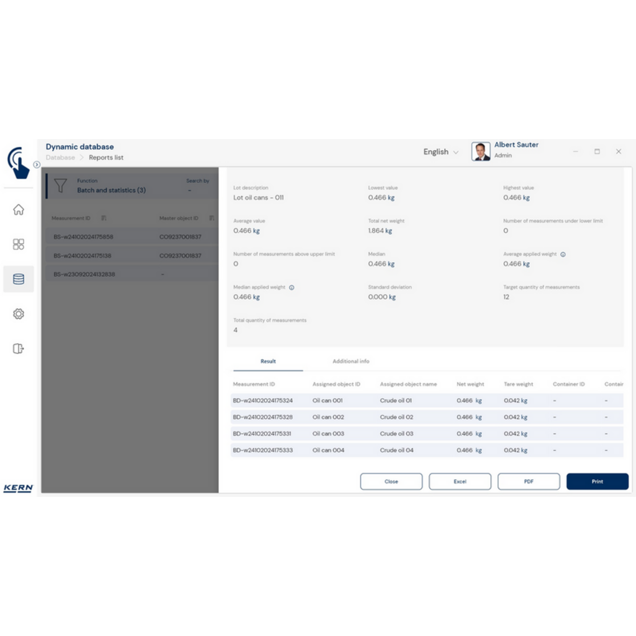KERN EasyTouch SET-16 Batch and Statistics