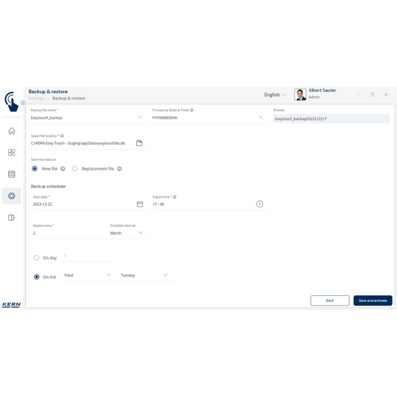 KERN EasyTouch SET-46 Backup Scheduler