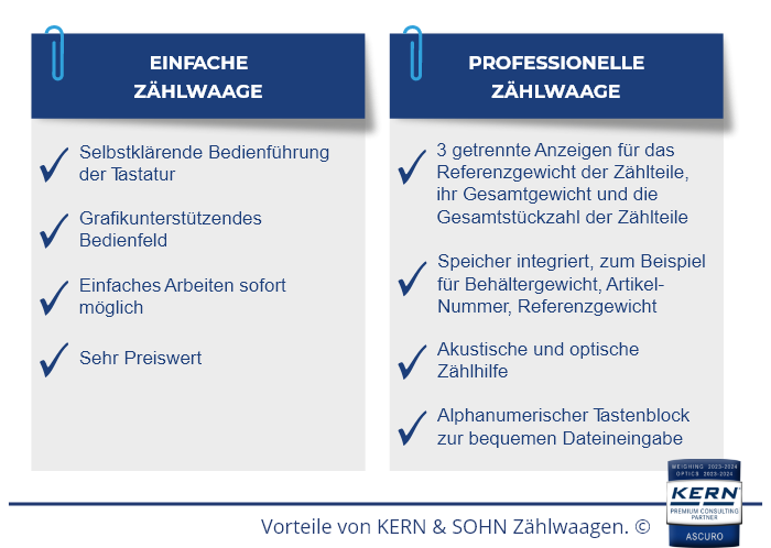Vantaggi delle bilance contapezzi KERN & SOHN.