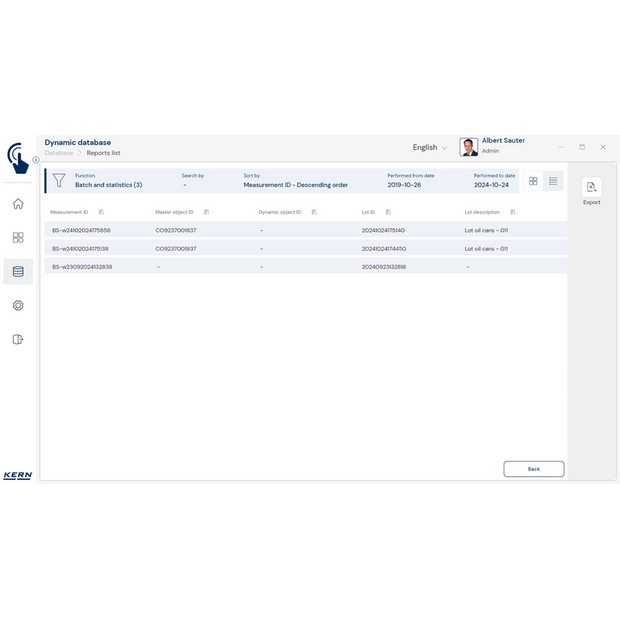 KERN EasyTouch SET-16 Batch and Statistics